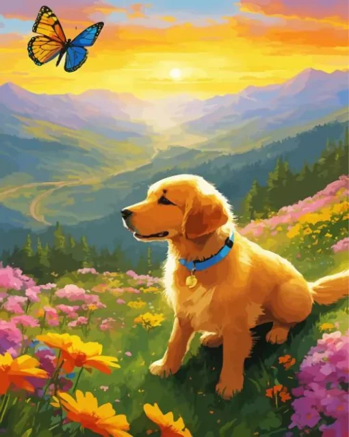 Retriever In Sunset Diamond Painting