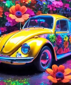 Yellow Floral Volkswagen Diamond Painting