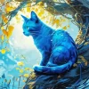 Blue Cat On Tree Diamond Painting
