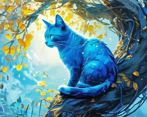 Blue Cat On Tree Diamond Painting
