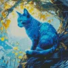 Blue Cat On Tree Diamond Painting