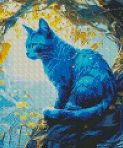 Blue Cat On Tree Diamond Painting