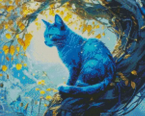 Blue Cat On Tree Diamond Painting