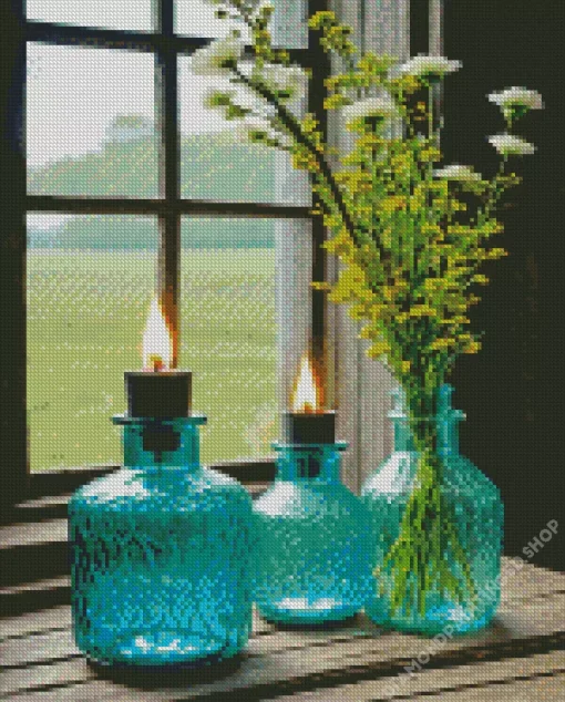 Blue Glass Vases Diamond Painting