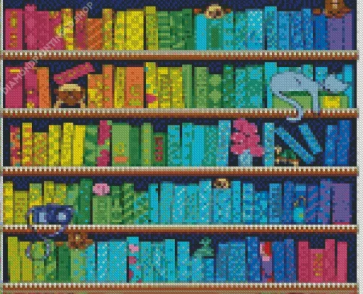 Colorful Book Shelf Diamond Painting