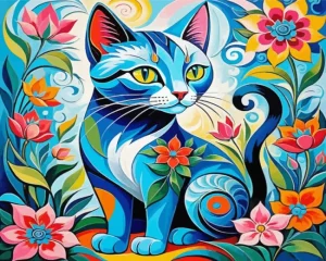 Floral Cat Art Diamond Painting