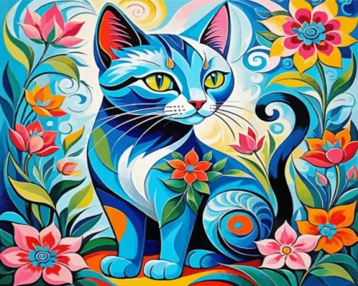 Floral Cat Art Diamond Painting
