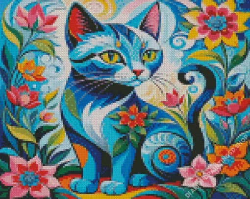 Floral Cat Art Diamond Painting