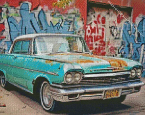 Old Blue Car Diamond Painting