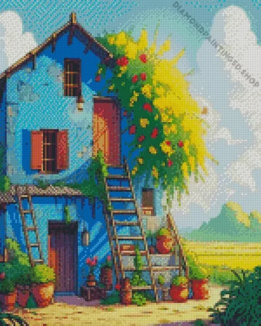 Old Blue House Diamond Painting