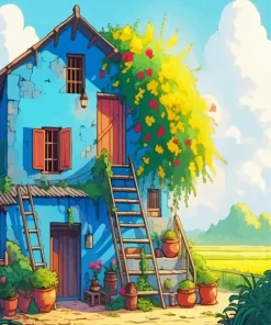 Old Blue House Diamond Painting