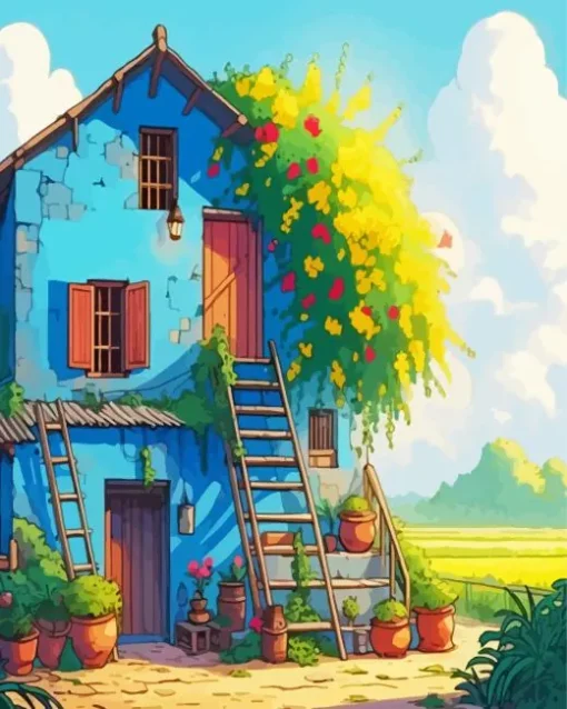 Old Blue House Diamond Painting
