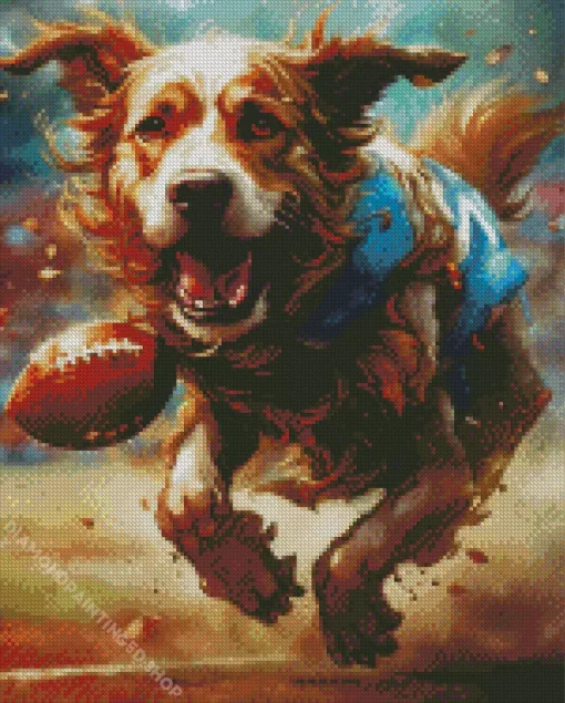 Dog Playing Football Diamond Painting
