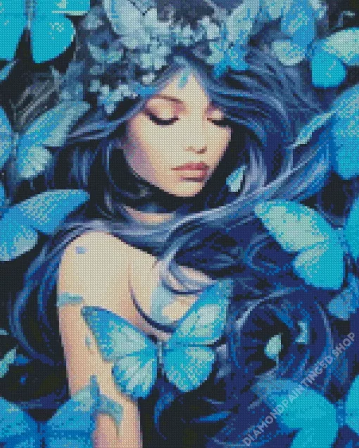 Blue Butterfly Girl Diamond Painting