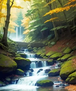 Forest Waterfall Diamond Painting