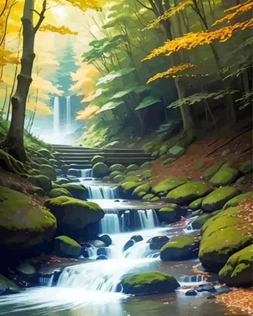 Forest Waterfall Diamond Painting