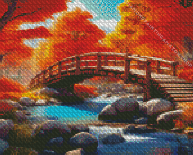 Autumn Wooden bridge landscape Diamond Dotz Wooden Bridge Diamond Painting