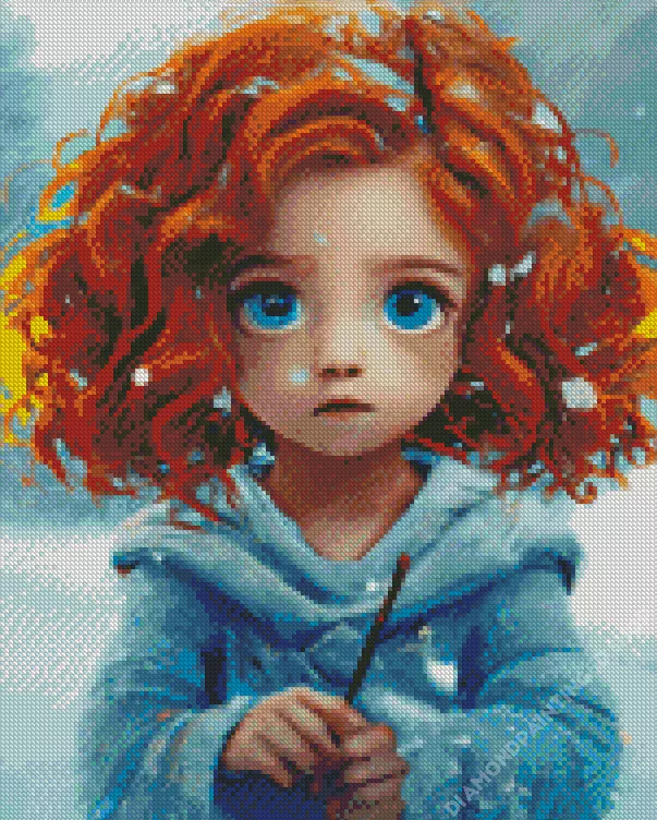 Girl With blue eye and red hair Diamond With Numbers Girl Red Hair Diamond Painting