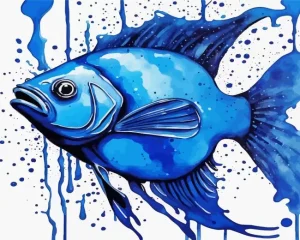 Splatter Blue Fish Diamond Painting