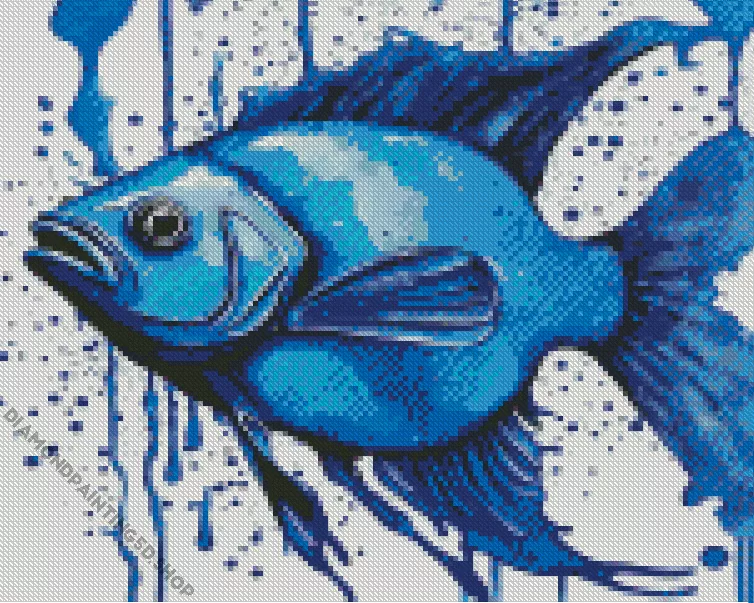 Splatter Blue Fish Diamond With Numbers Splatter Blue Fish Diamond Painting