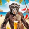 Monkey In The Beach Diamond Painting