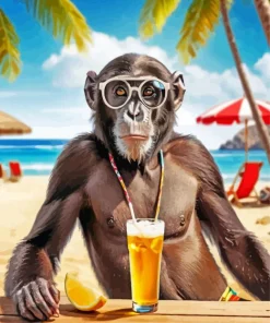 Monkey In The Beach Diamond Painting