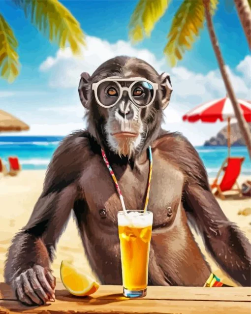 Monkey In The Beach Diamond Painting