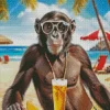 Monkey In The Beach Diamond Painting