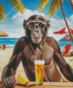 Monkey In The Beach Diamond Painting