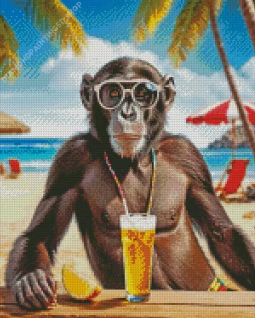 Monkey In The Beach Diamond Painting
