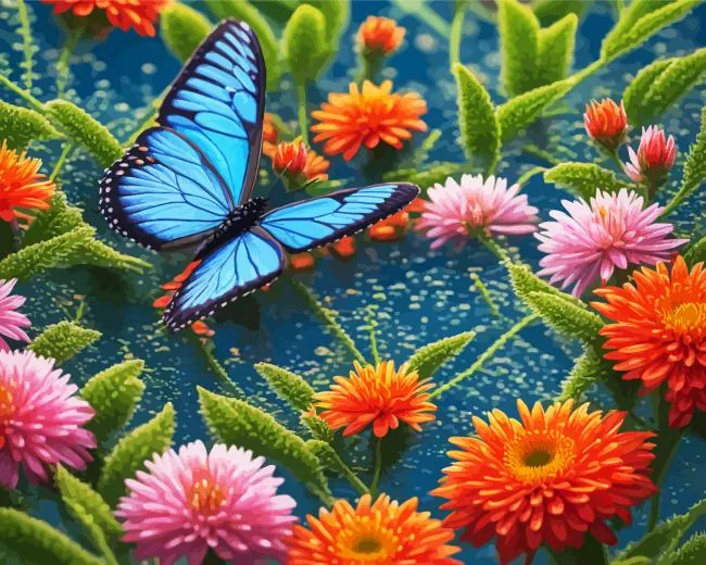 blue butterfly and flowers Diamond Paints Blue Butterfly Diamond Painting