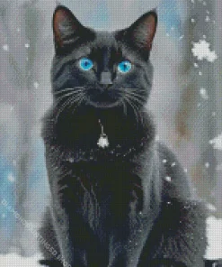 Blue Eyed Black Cat Diamond Painting