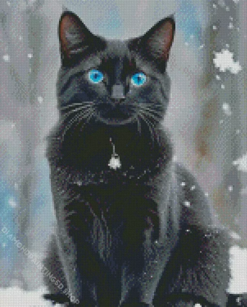 Blue Eyed Black Cat Diamond Painting