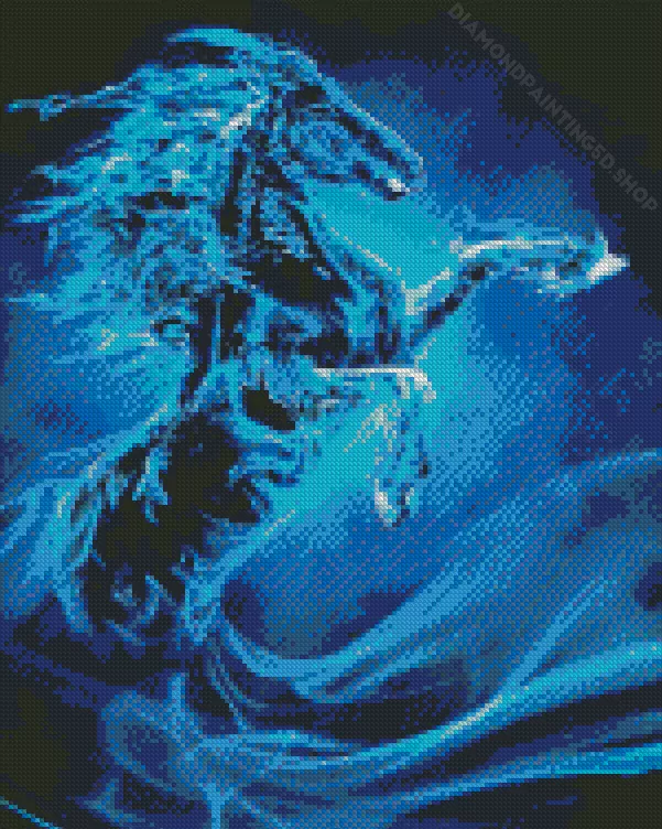 blue fire horse Diamond With Numbers Blue Fire Horse Diamond Painting