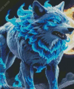 Blue Flame Wolf Diamond Painting