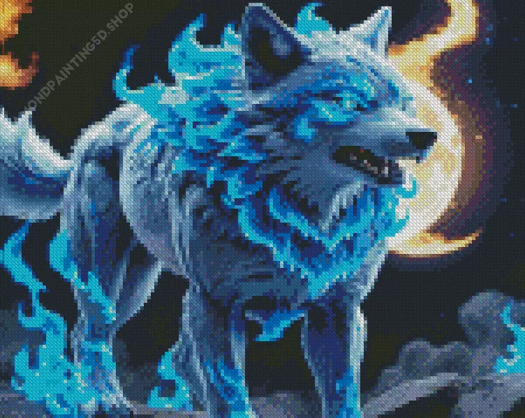 blue flame wolf Diamond With Numbers Blue Flame Wolf Diamond Painting
