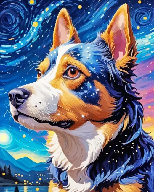 Aesthetic dog starry night art Diamond Paints Dog Starry Night Diamond Painting