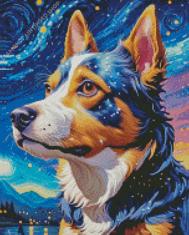 Aesthetic dog starry night art Diamond With Numbers Dog Starry Night Diamond Painting