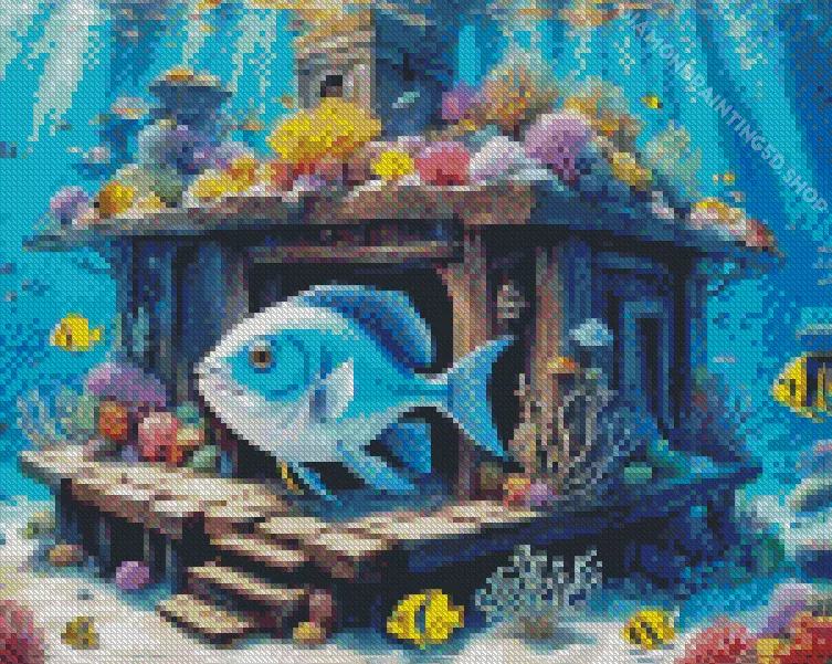 Blue Fish Underwater Diamond With Numbers Fish Underwater Diamond Painting