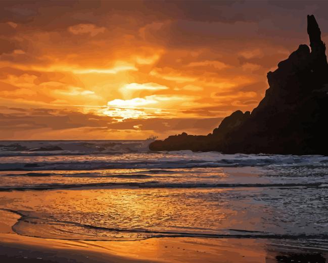 Piha Sea At Sunset Diamond With Numbers Piha Sea At Sunset Diamond Painting