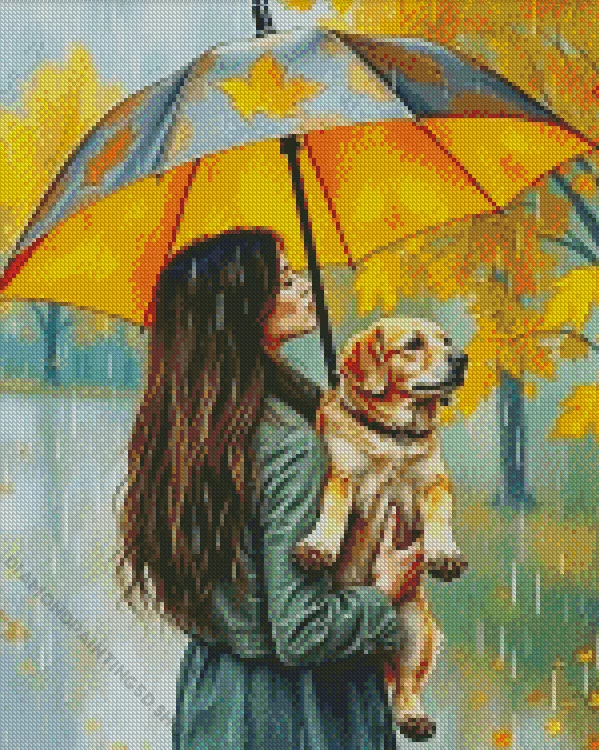 aesthetic dog holding umbrella art Diamond By Numbers Dog Holding Umbrella Diamond Painting