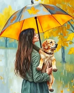 Dog Holding Umbrella Diamond Painting