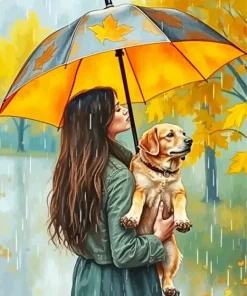 Dog Holding Umbrella Diamond Painting