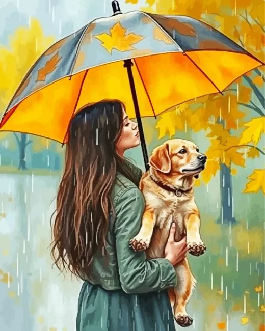 aesthetic dog holding umbrella art Diamond Paintings Dog Holding Umbrella Diamond Painting