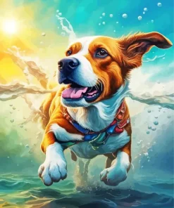 Dog Swimming Art Diamond Painting