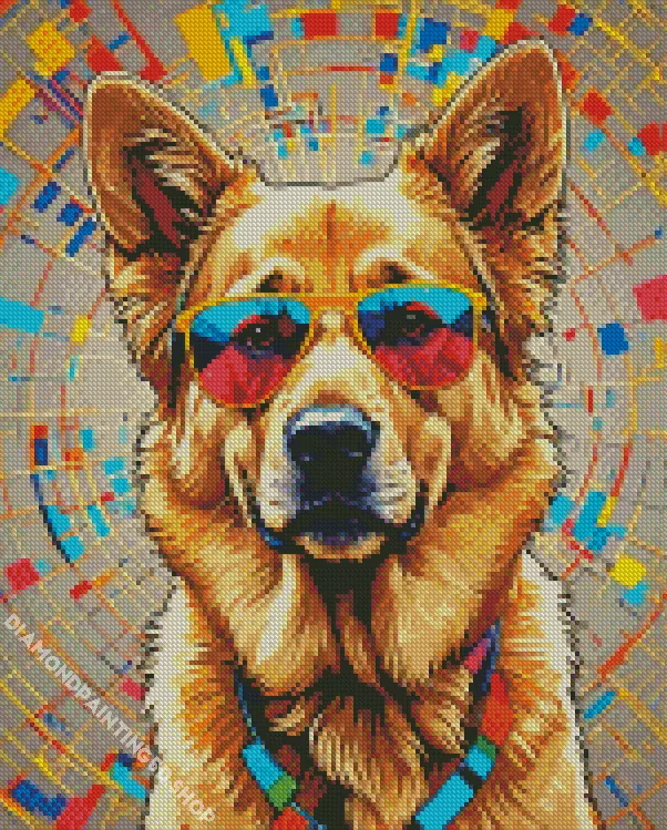 aesthetic dog wearing glasses art Diamond With Numbers Dog Wearing Glasses Diamond Painting