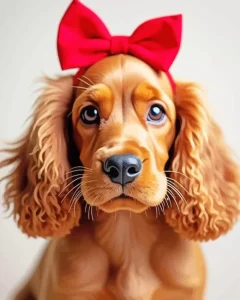 Dog With Red Bow Diamond Painting