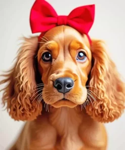 Dog With Red Bow Diamond Painting