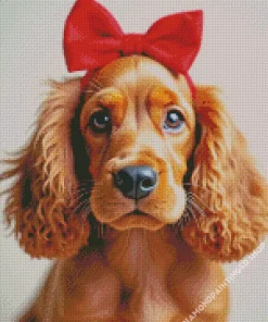 Dog With Red Bow Diamond Painting