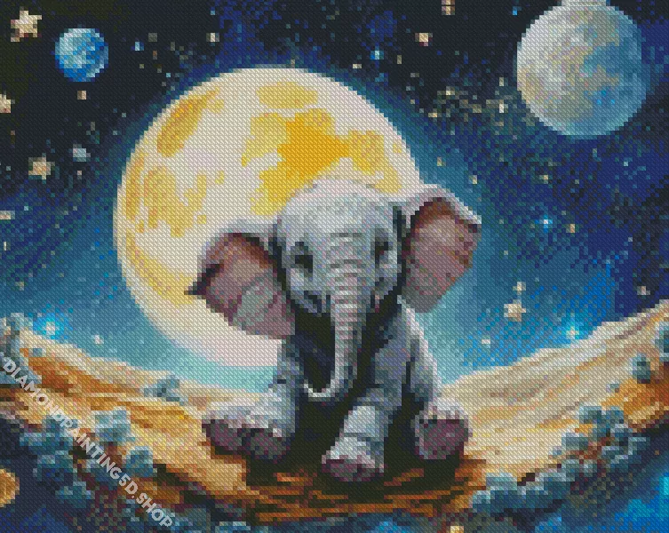 aesthetic elephant and moon art Diamond Paints (2) Elephant And Moon Diamond Painting